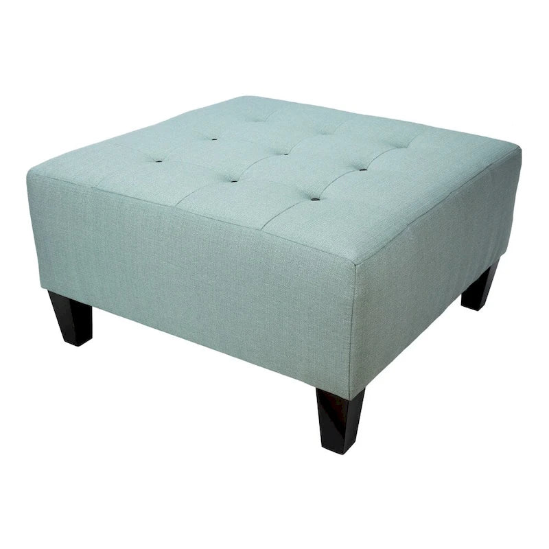 Pouf carré tapissé capitonné bleu