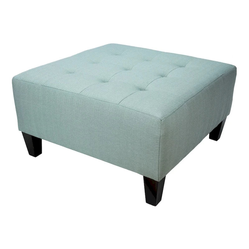 Pouf carré tapissé capitonné bleu