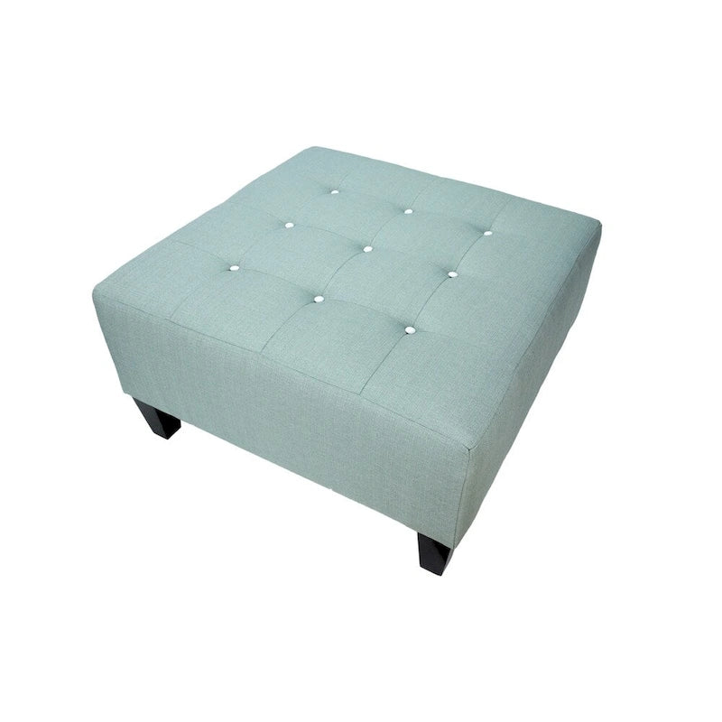 Pouf carré tapissé capitonné bleu
