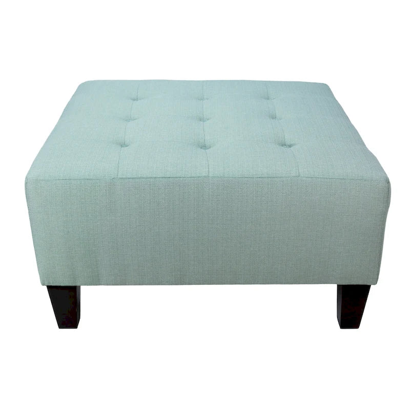 Pouf carré tapissé capitonné bleu