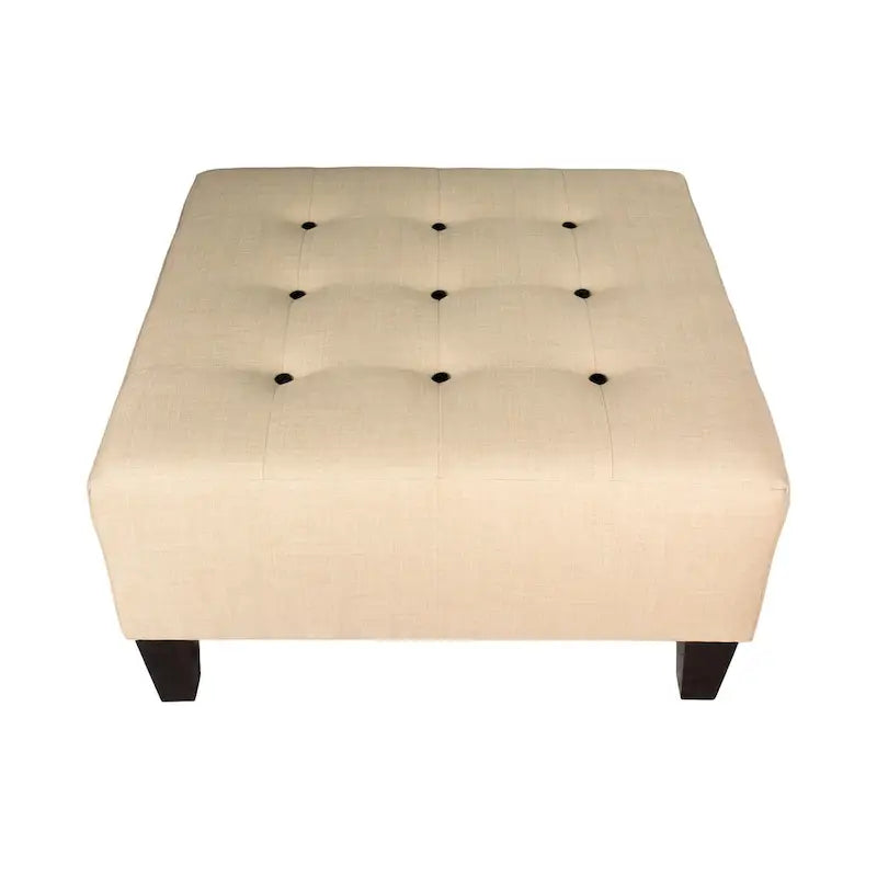 Pouf carré tapissé capitonné bleu