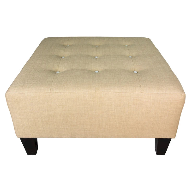 Pouf carré tapissé capitonné bleu