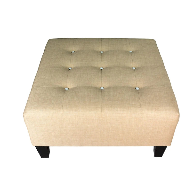 Pouf carré tapissé capitonné bleu