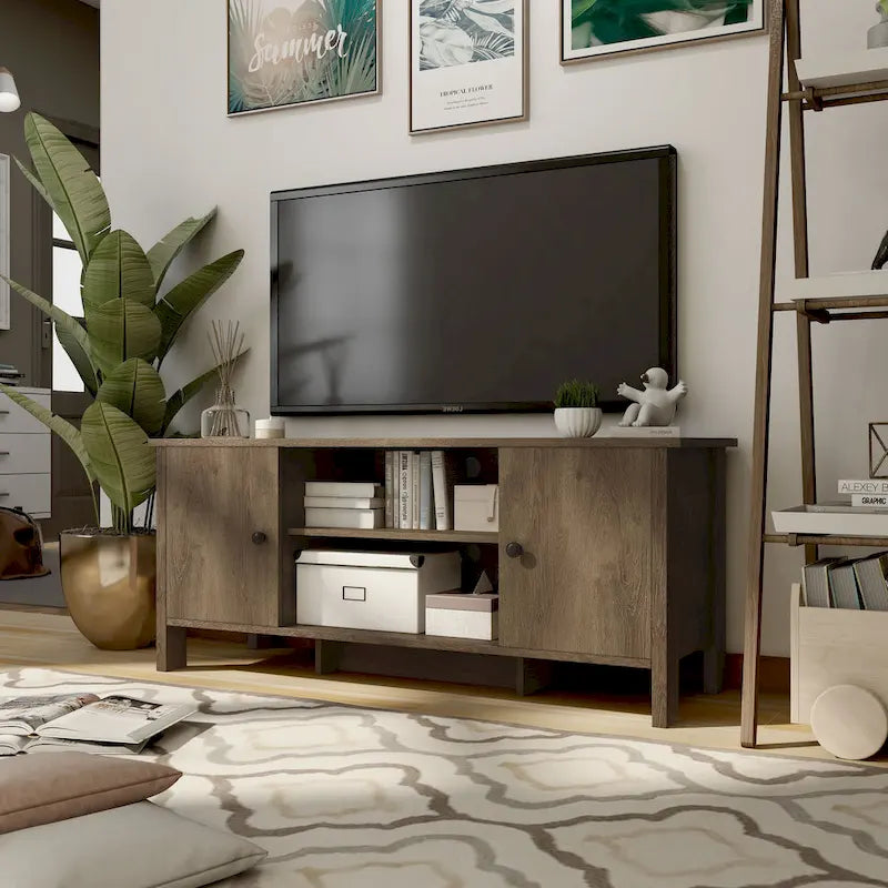 Rogan Transitional Distressed Walnut 48-inch 6-Shelf TV Console by Carbon Loft