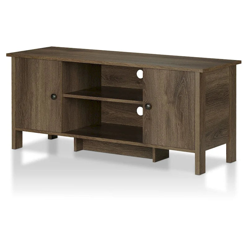 Meuble TV console en noyer vieilli, style transitionnel, 48 pouces, 6 étagères