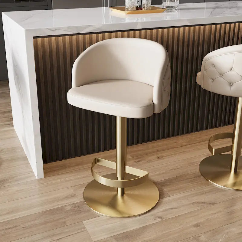 Tabouret de bar kaki en PU avec hauteur réglable et pivotement à 360°