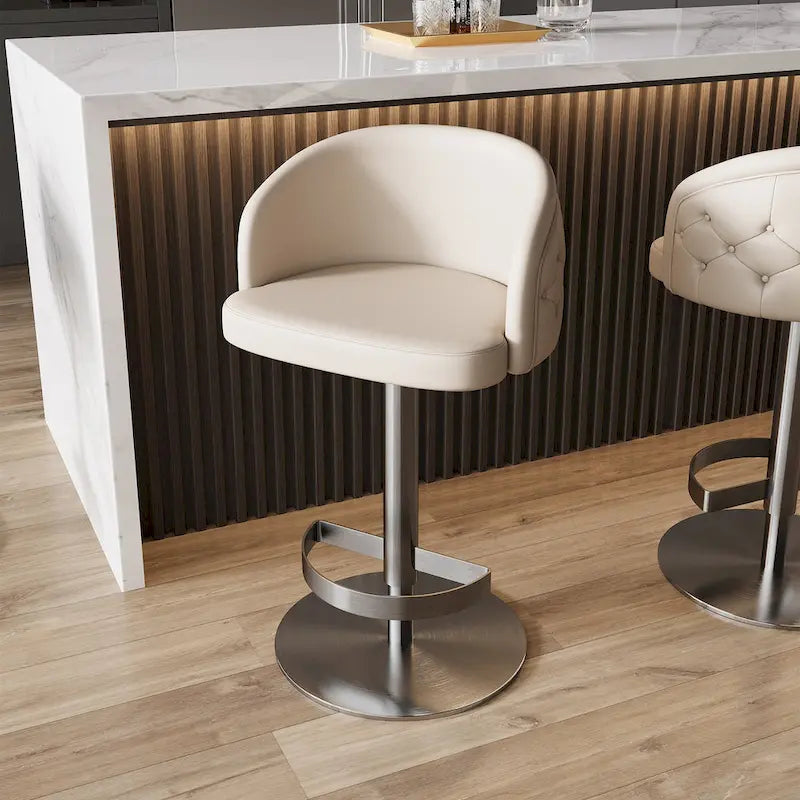 Tabouret de bar kaki en PU avec hauteur réglable et pivotement à 360°