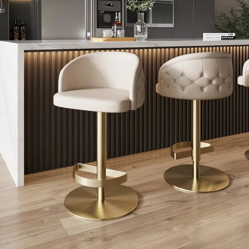 Tabouret de bar kaki en PU avec hauteur réglable et pivotement à 360°