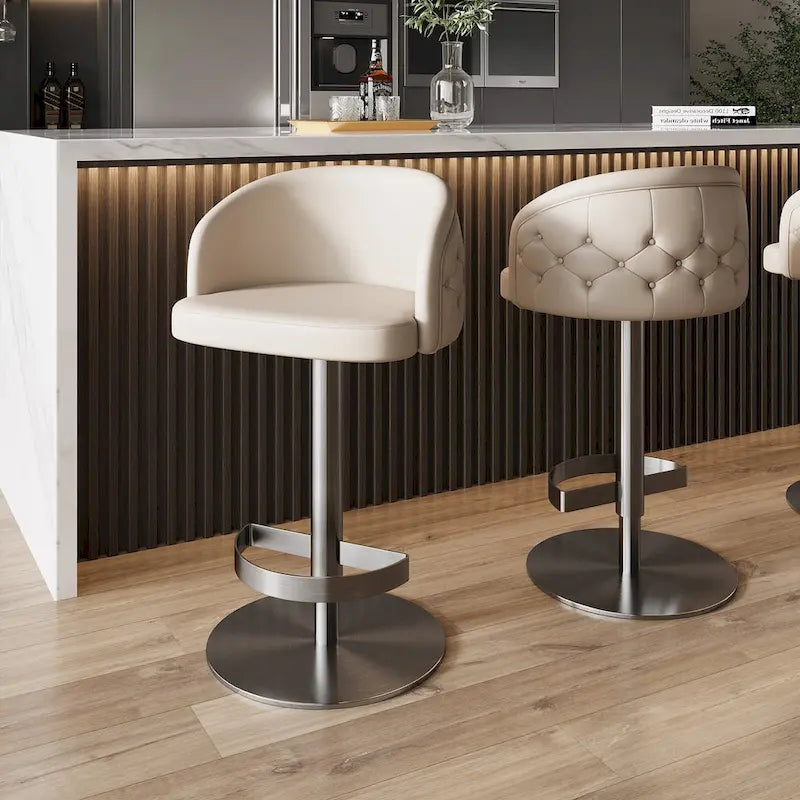 Tabouret de bar kaki en PU avec hauteur réglable et pivotement à 360°