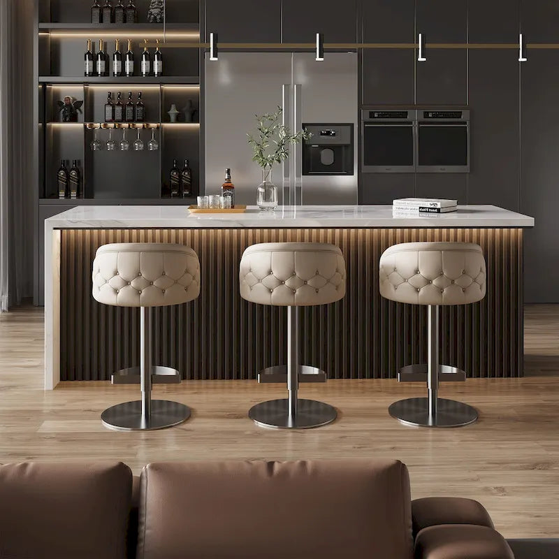 Tabouret de bar kaki en PU avec hauteur réglable et pivotement à 360°