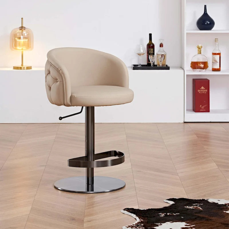 Tabouret de bar kaki en PU avec hauteur réglable et pivotement à 360°