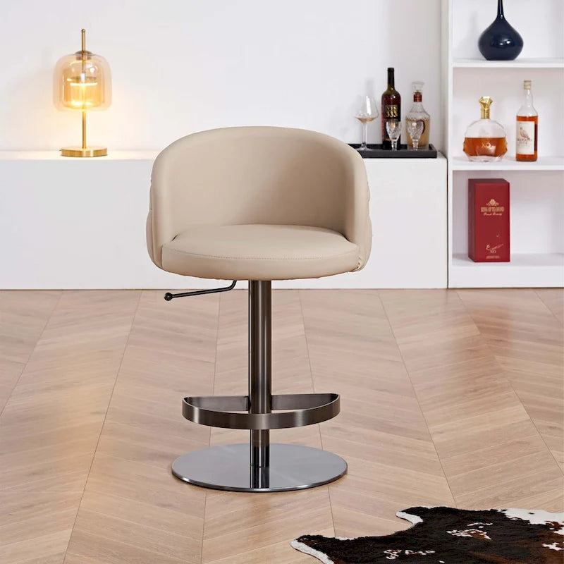Tabouret de bar kaki en PU avec hauteur réglable et pivotement à 360°