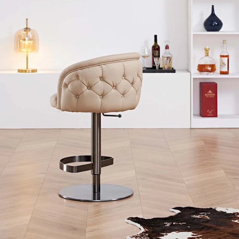 Tabouret de bar kaki en PU avec hauteur réglable et pivotement à 360°