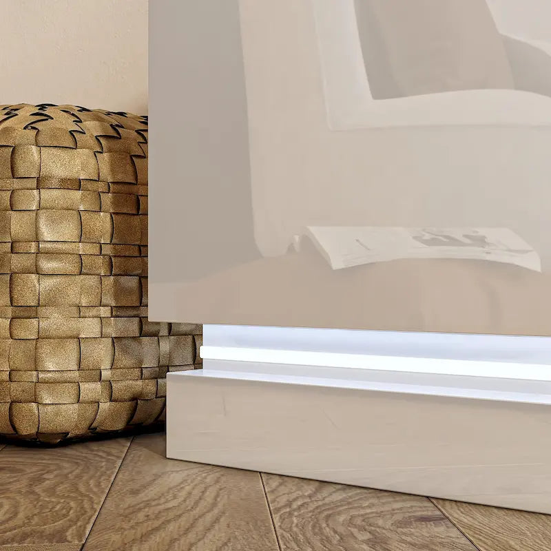 Meuble TV LED blanc 70 pouces, meuble TV haute brillance, dessus en verre