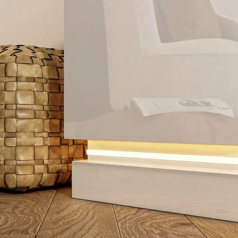 Meuble TV LED blanc 70 pouces, meuble TV haute brillance, dessus en verre