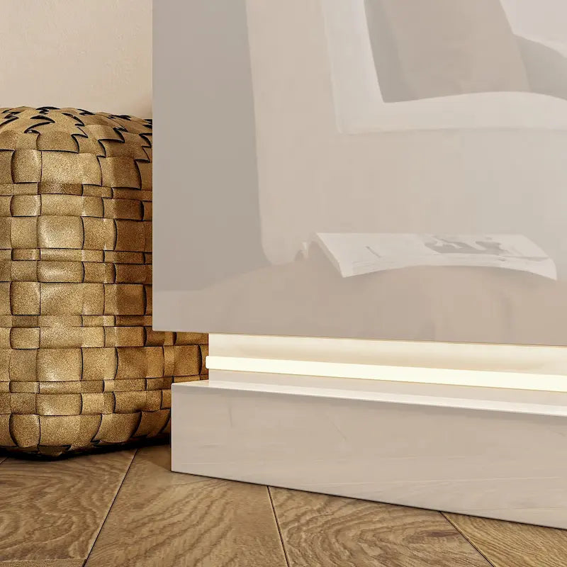 Meuble TV LED blanc 70 pouces, meuble TV haute brillance, dessus en verre