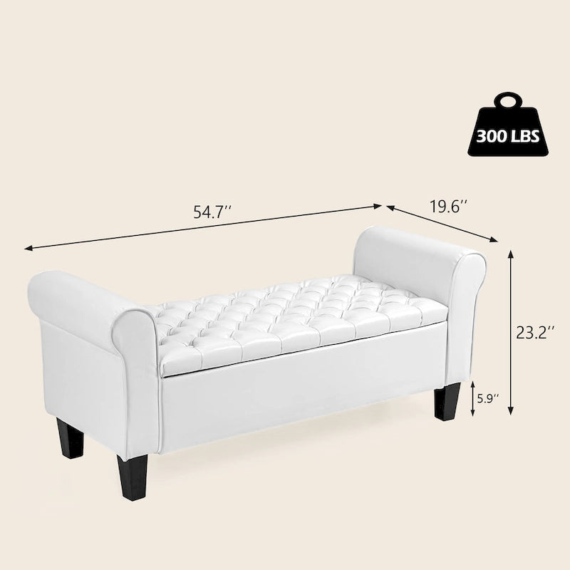 Banc pouf de rangement, pouf rembourré en cuir avec accoudoir