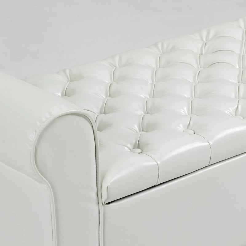 Banc pouf de rangement, pouf rembourré en cuir avec accoudoir