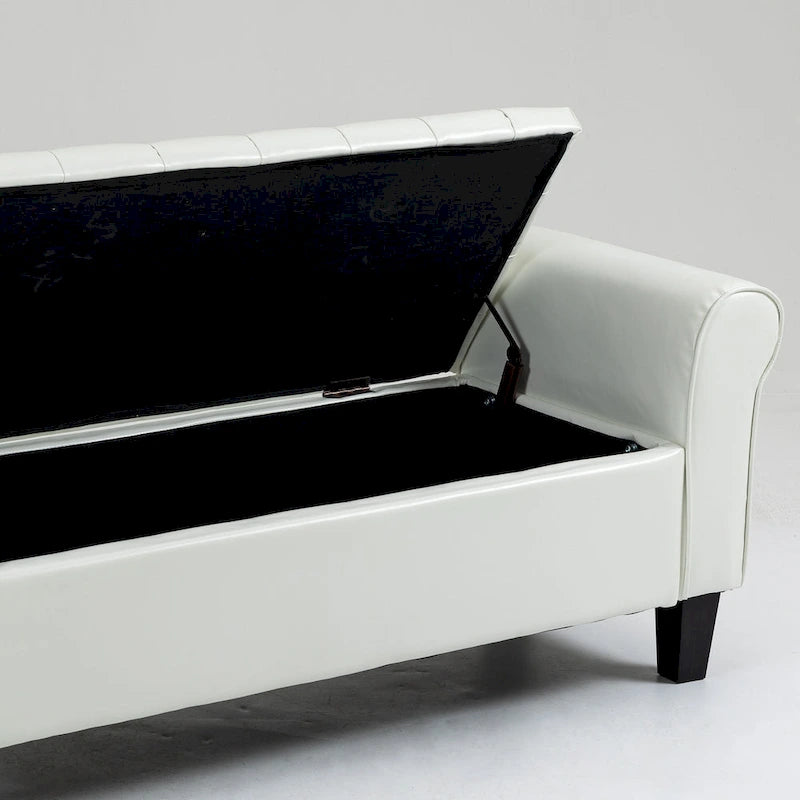 Banc pouf de rangement, pouf rembourré en cuir avec accoudoir