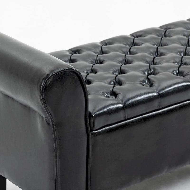 Banc pouf de rangement, pouf rembourré en cuir avec accoudoir