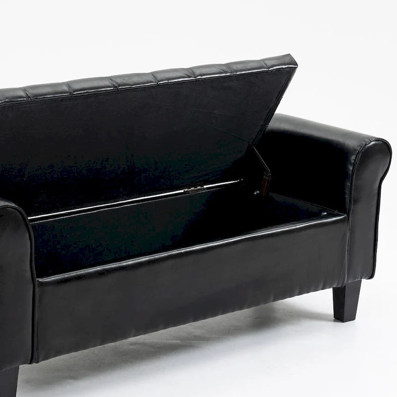Banc pouf de rangement, pouf rembourré en cuir avec accoudoir