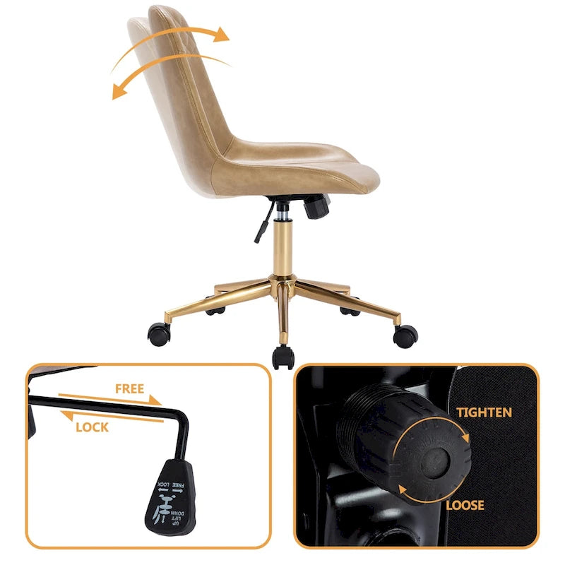Chaise de bureau pivotante en similicuir courbé avec vérin pneumatique