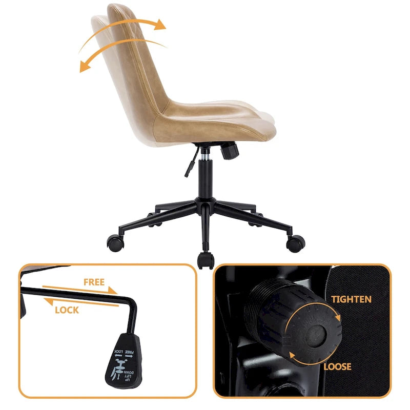 Chaise de bureau pivotante en similicuir courbé avec vérin pneumatique