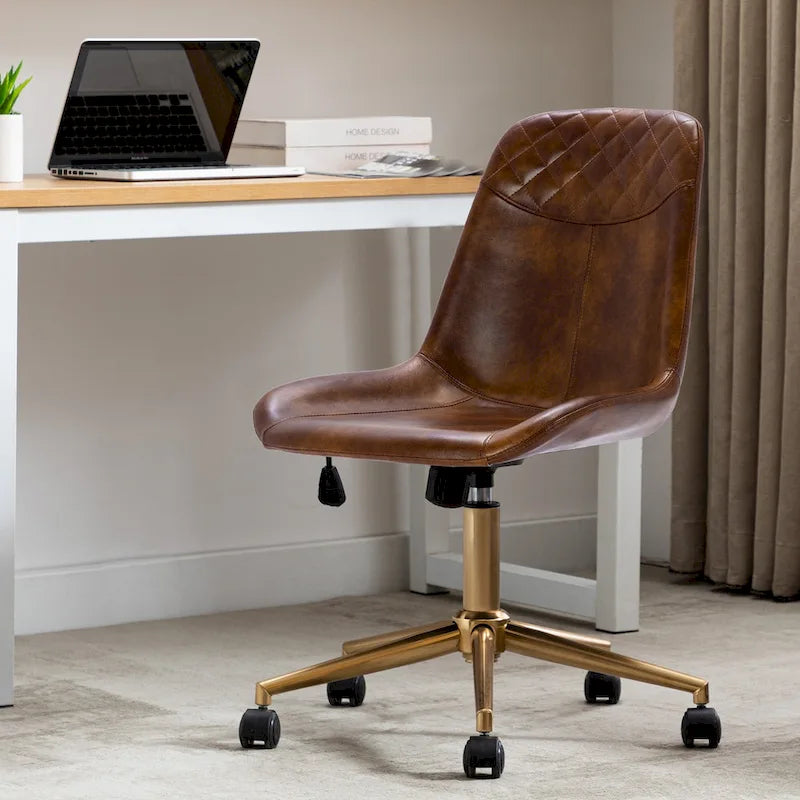 Chaise de bureau pivotante en similicuir courbé avec vérin pneumatique