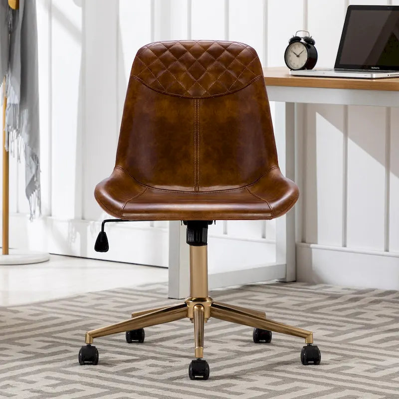 Chaise de bureau pivotante en similicuir courbé avec vérin pneumatique