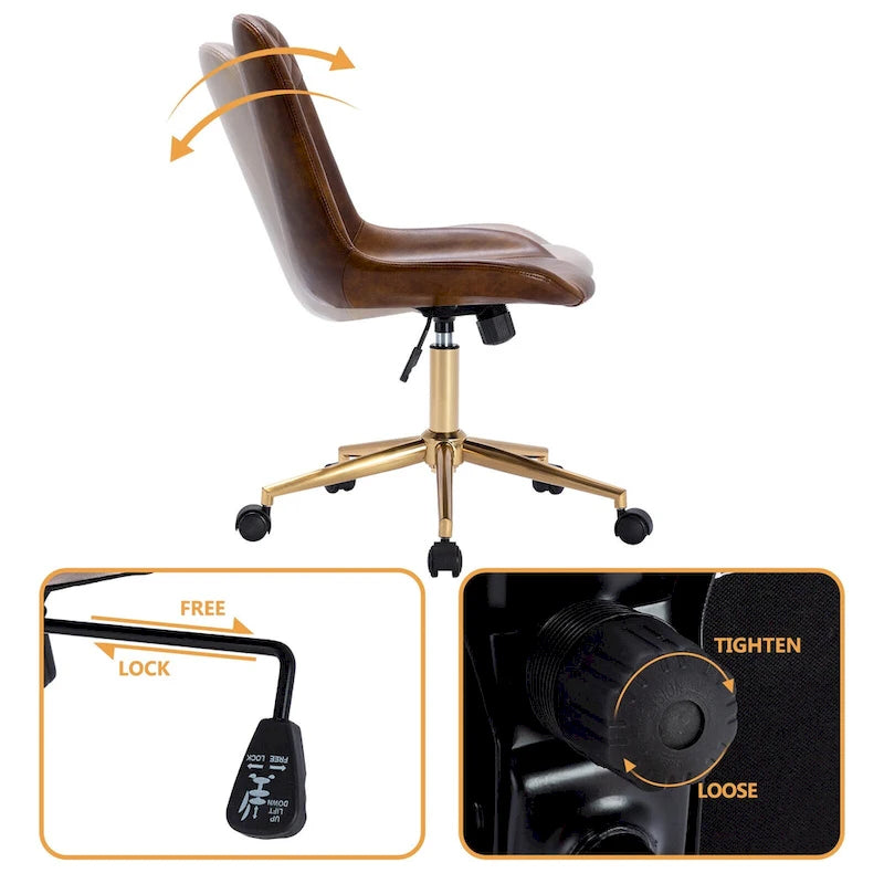 Chaise de bureau pivotante en similicuir courbé avec vérin pneumatique