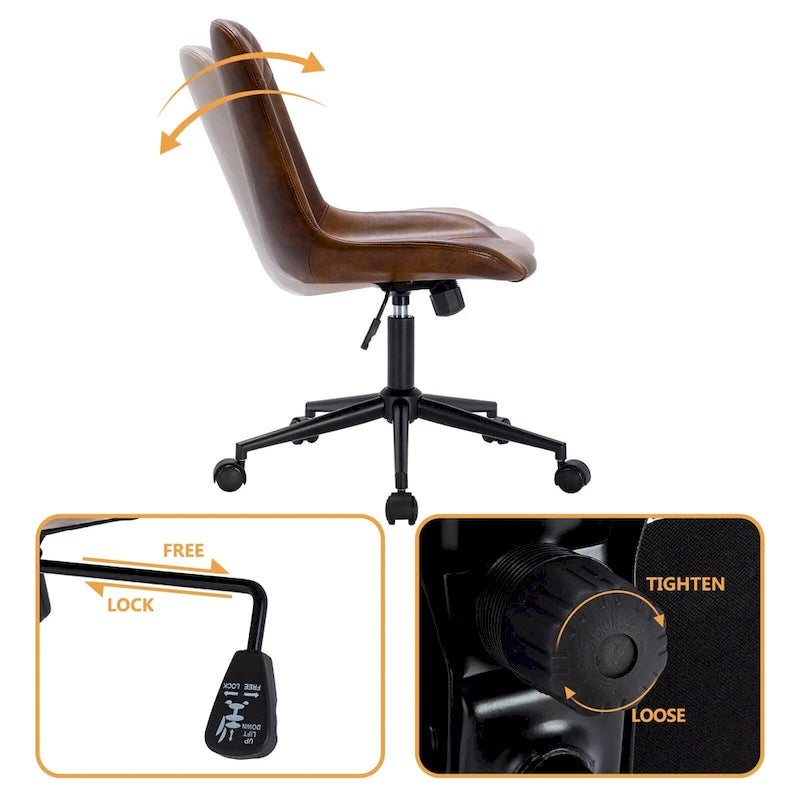 Chaise de bureau pivotante en similicuir courbé avec vérin pneumatique