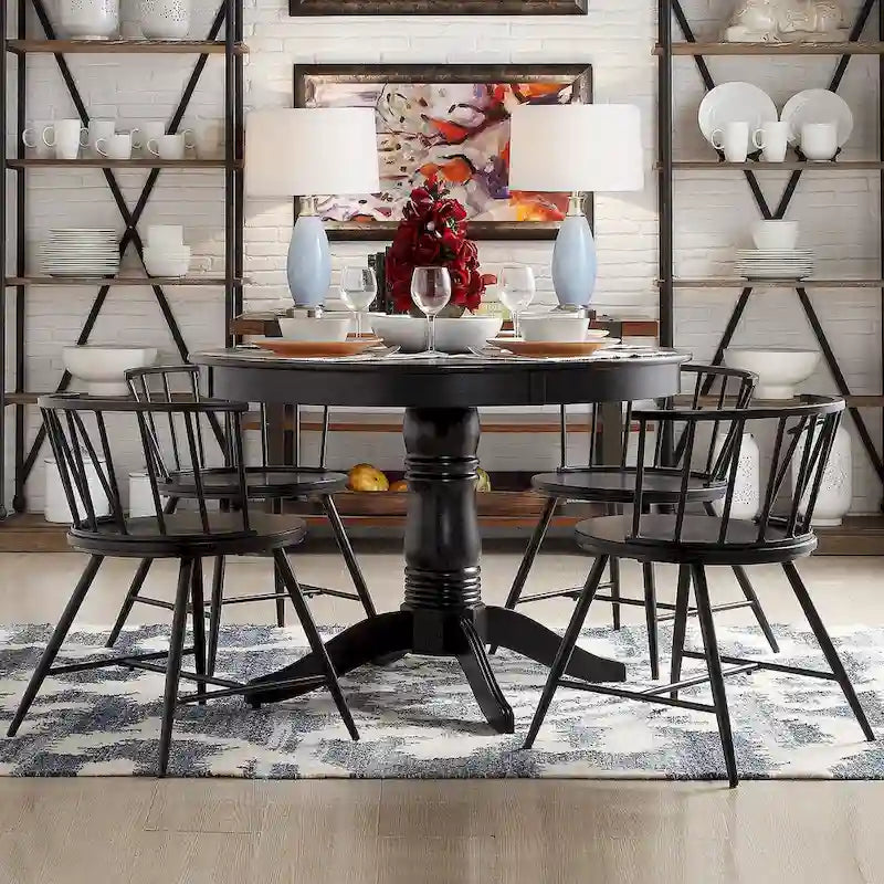 Table à manger ronde à pied central noire – 107 cm de diamètre