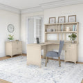 Bureau en L de 152 cm avec huche et classeur latéral blanc
