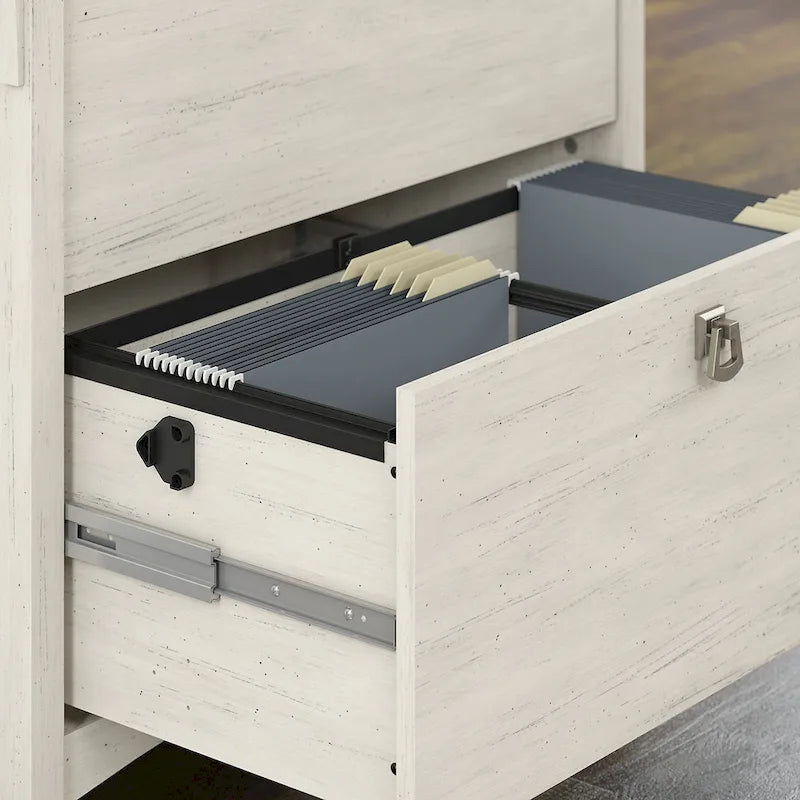 Bureau en L de 152 cm avec huche et classeur latéral blanc
