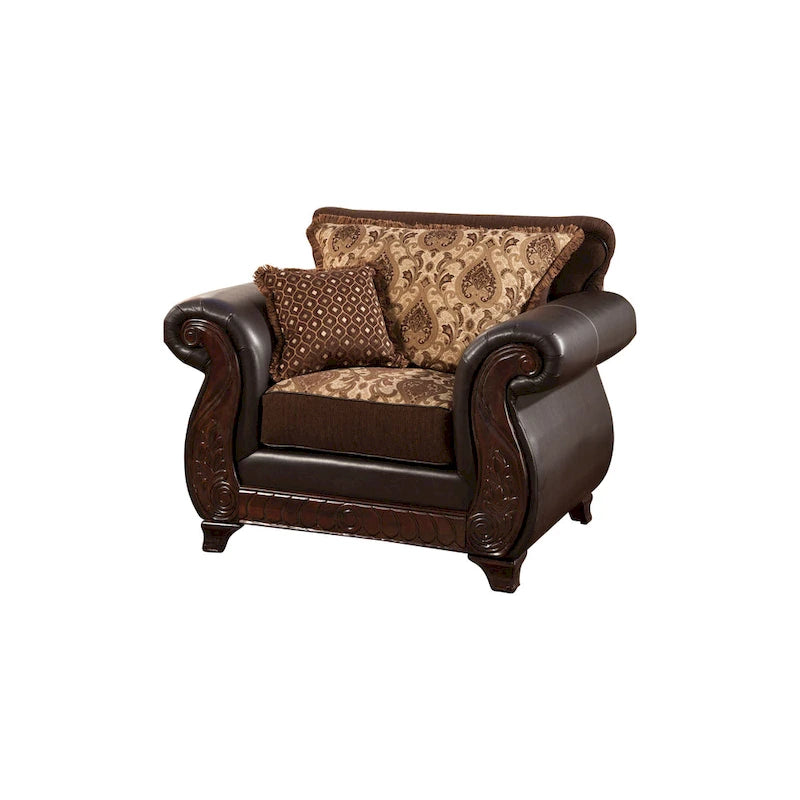 Fauteuil capitonné en faux cuir à motif damassé traditionnel