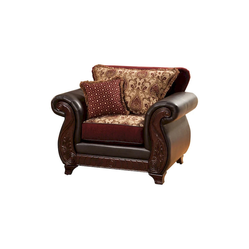Fauteuil capitonné en faux cuir à motif damassé traditionnel