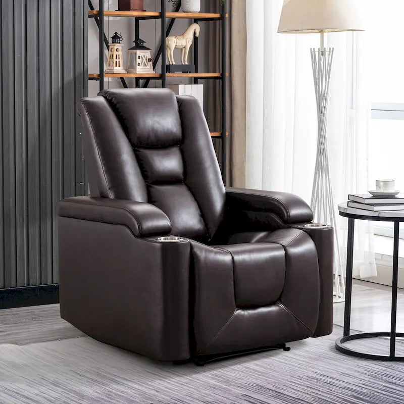 Fauteuil inclinable électrique en similicuir avec porte-gobelets et ports USB
