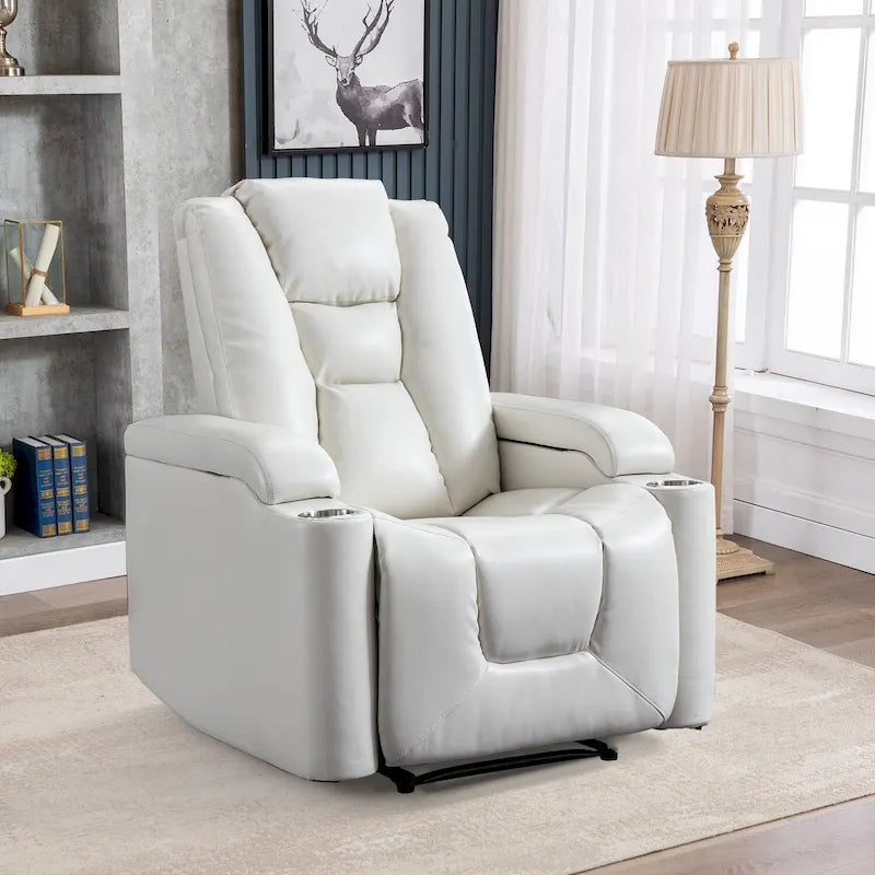 Fauteuil inclinable électrique en similicuir avec porte-gobelets et ports USB