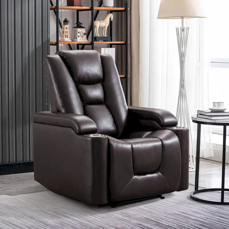 Fauteuil inclinable électrique en similicuir avec porte-gobelets et ports USB