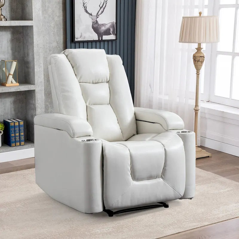 Fauteuil inclinable électrique en similicuir avec porte-gobelets et ports USB