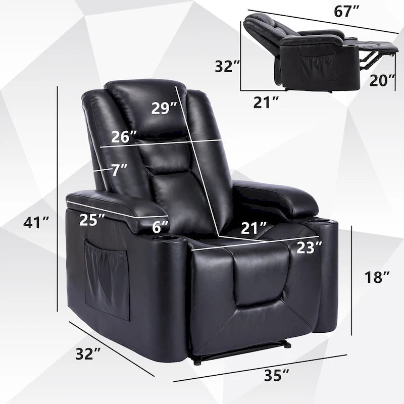 Fauteuil inclinable électrique en similicuir avec porte-gobelets et ports USB