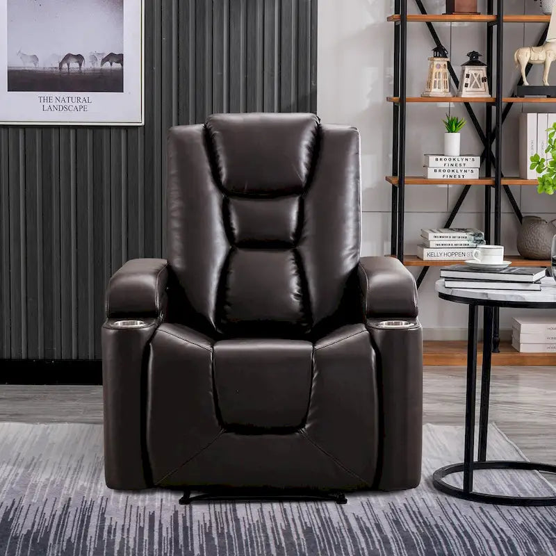 Fauteuil inclinable électrique en similicuir avec porte-gobelets et ports USB