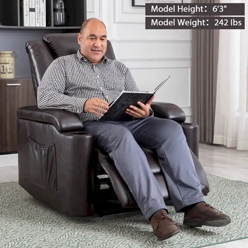 Fauteuil inclinable électrique en similicuir avec porte-gobelets et ports USB