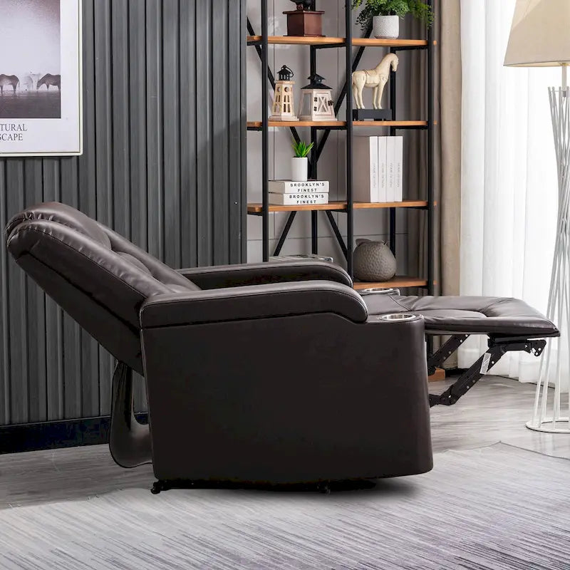 Fauteuil inclinable électrique en similicuir avec porte-gobelets et ports USB