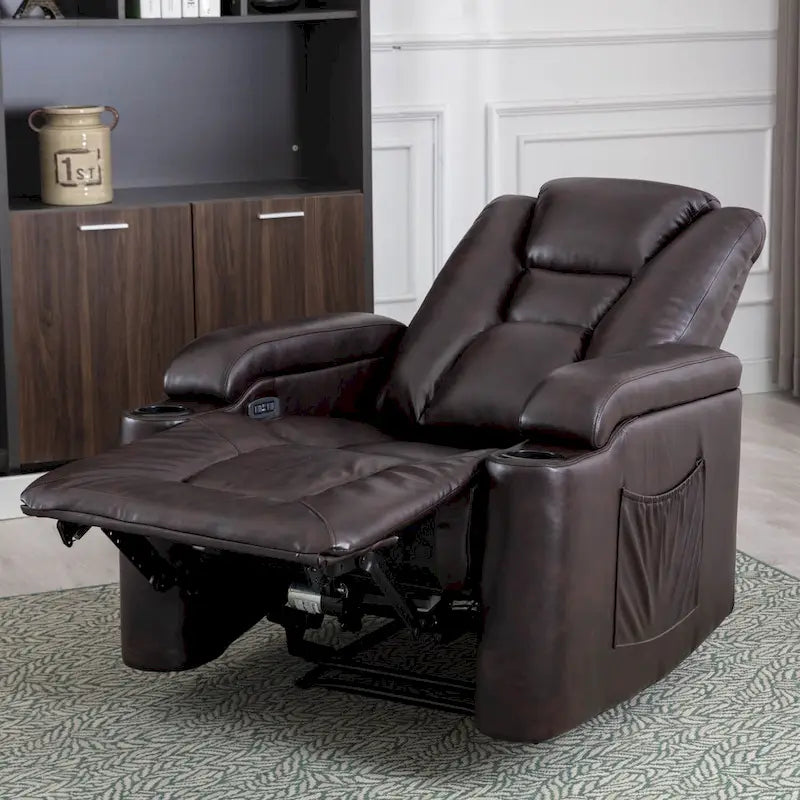 Fauteuil inclinable électrique en similicuir avec porte-gobelets et ports USB