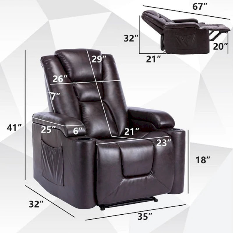 Fauteuil inclinable électrique en similicuir avec porte-gobelets et ports USB