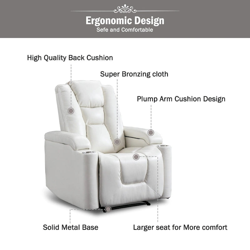 Fauteuil inclinable électrique en similicuir avec porte-gobelets et ports USB