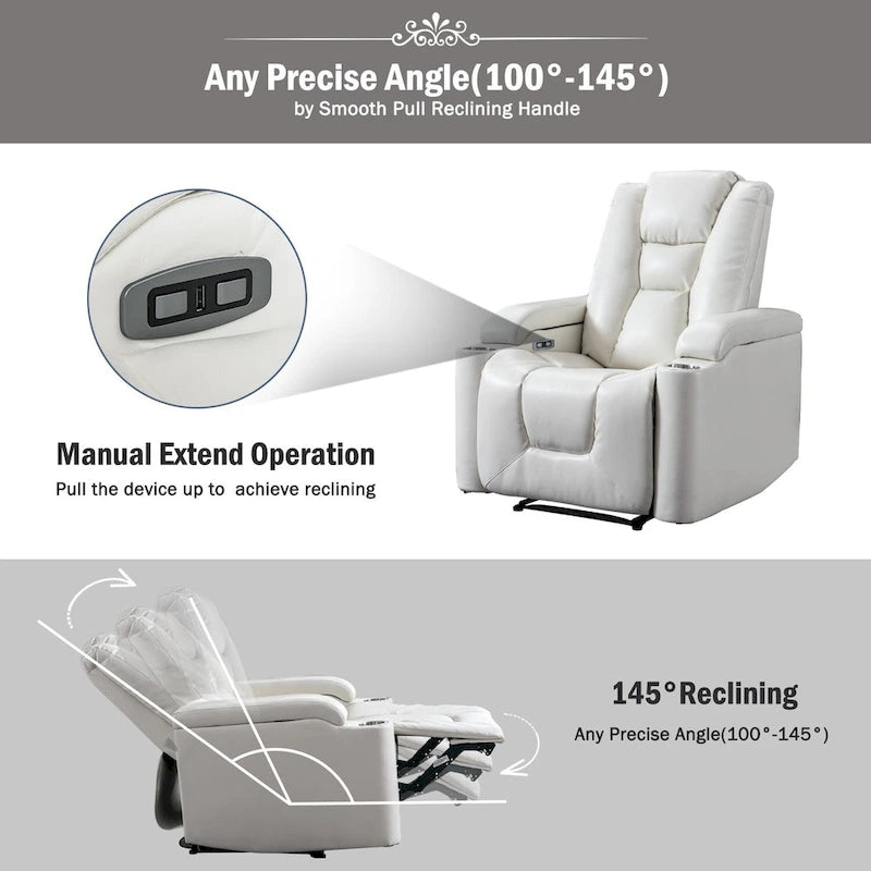 Fauteuil inclinable électrique en similicuir avec porte-gobelets et ports USB