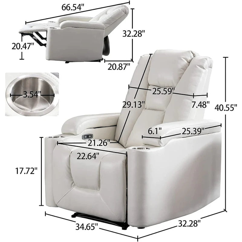 Fauteuil inclinable électrique en similicuir avec porte-gobelets et ports USB