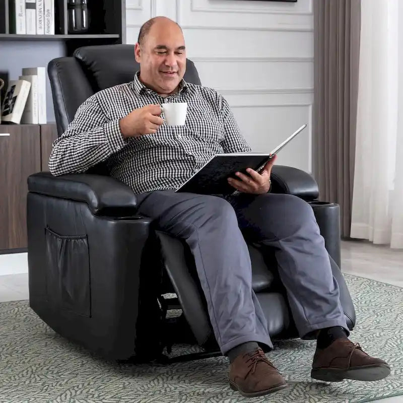 Fauteuil inclinable électrique en similicuir avec porte-gobelets et ports USB